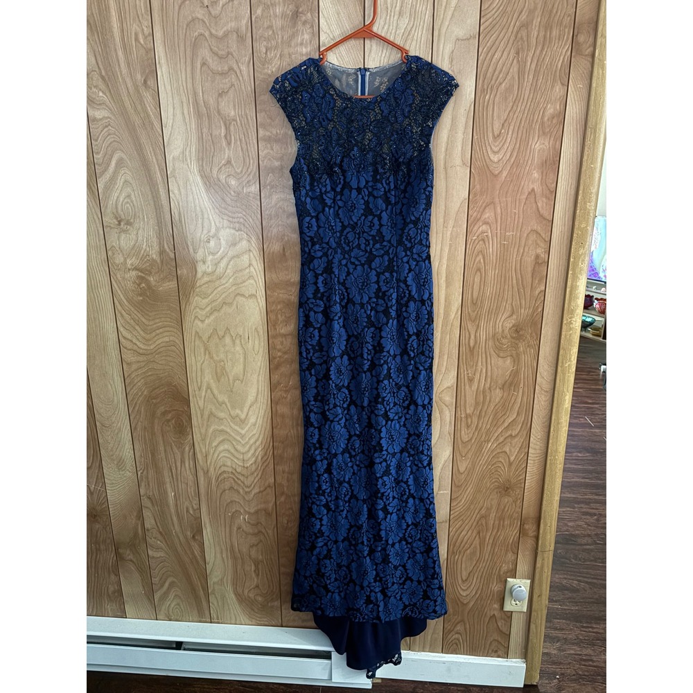 Carmen Marc Valvo Navy Lace Maxi Dress